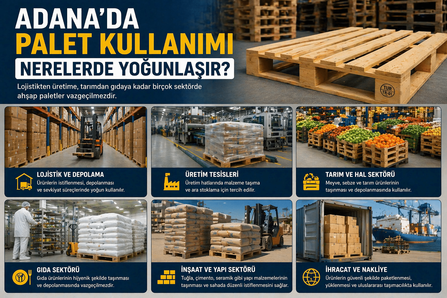 Adana’da palet kullanımı, depolama, üretim, tarım ve lojistik sektörlerinde ahşap paletlerin kullanım alanları