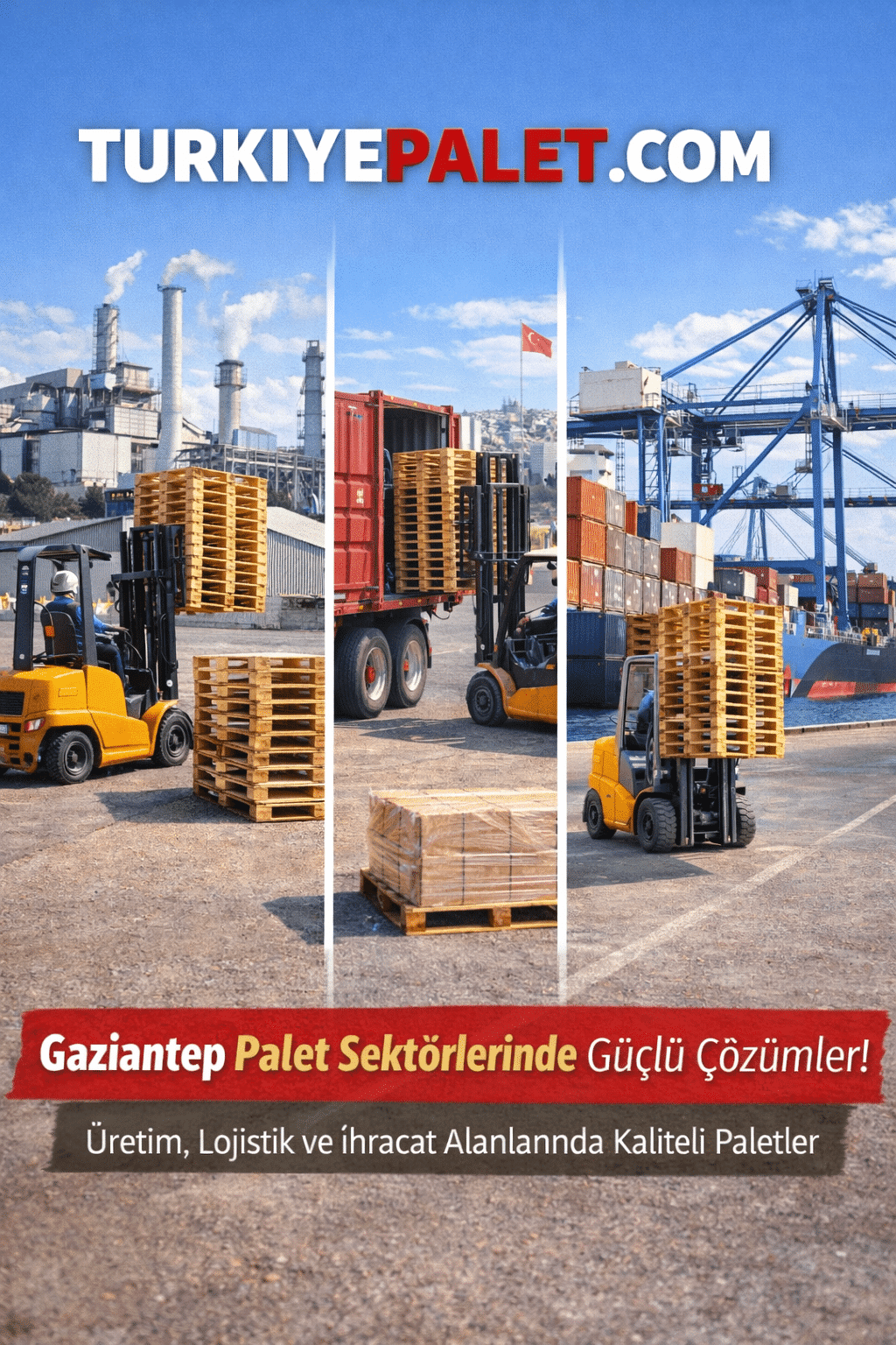 Gaziantep’te fabrika ve depo alanlarında kullanılan ahşap paletler, farklı sektörlerde yük taşıma ve depolama için Türkiye Palet çözümleri